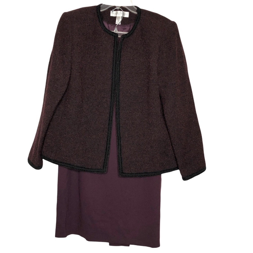 VALERIE STEVENS Burgundy Wool Blend Jacket & Long Straight Skirt - Size 14W/14P